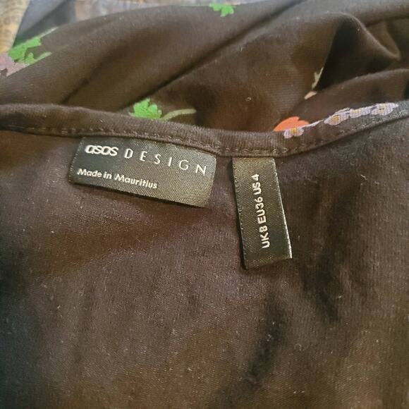 Asos Design Size 4 Waisted Midi Dark Floral Tea Dress 90s Y2K Phoebe Buffay FLAW - Picture 7 of 10